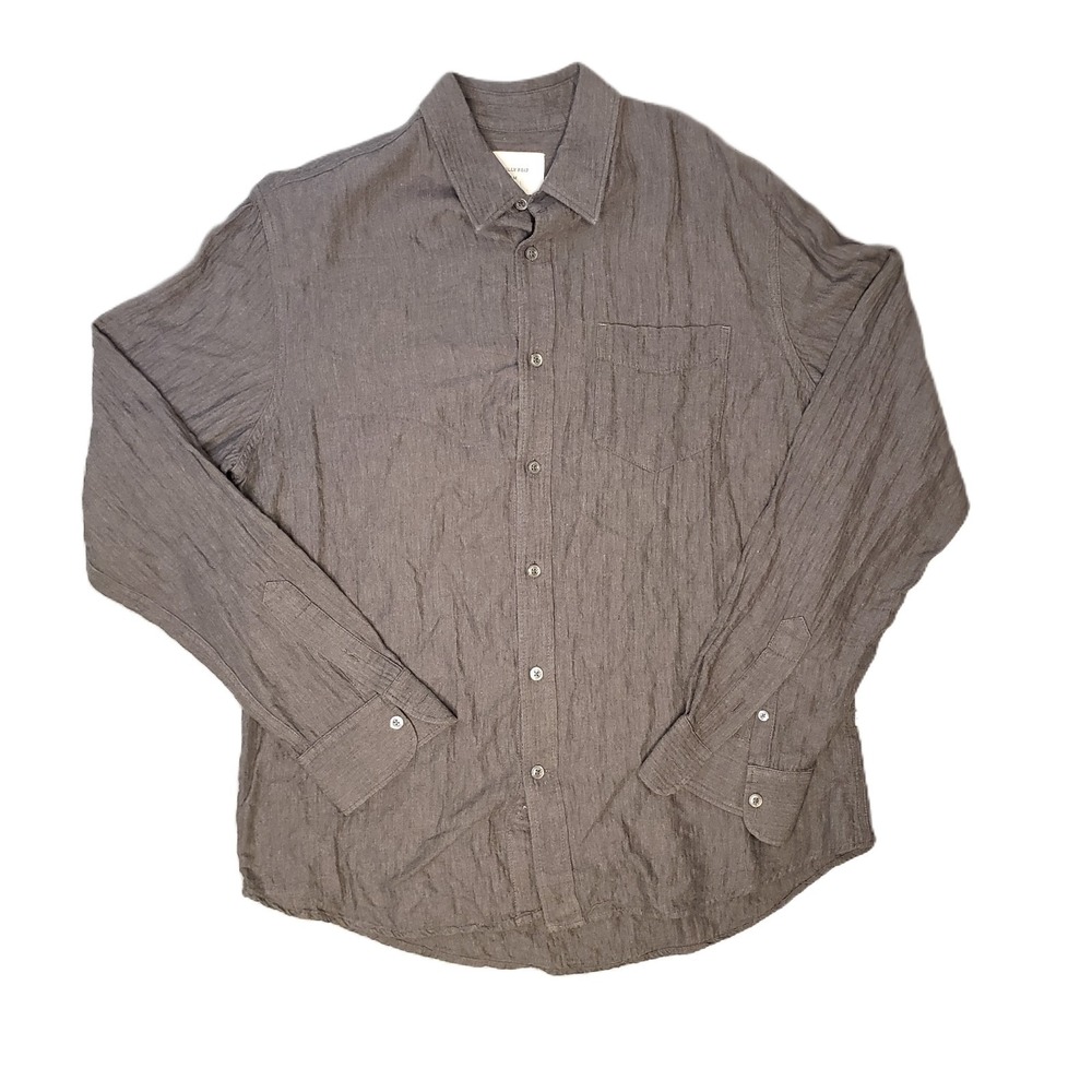 Billy Reid Standard Button Down Shirt Mens M Charcoal Grey Herringbone Cotton